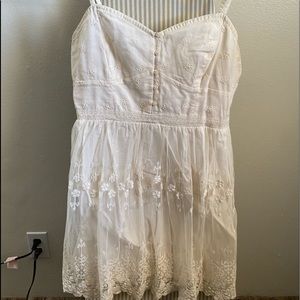 American Eagle Outfitters Cream Lace Spaghetti Strap Mid Dress